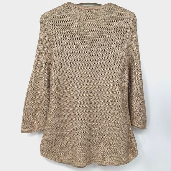 Chicos 2 Rose Gold Metallic Sweater Knit Womens L Old Money Elegant Summer Tunic - Picture 3 of 12